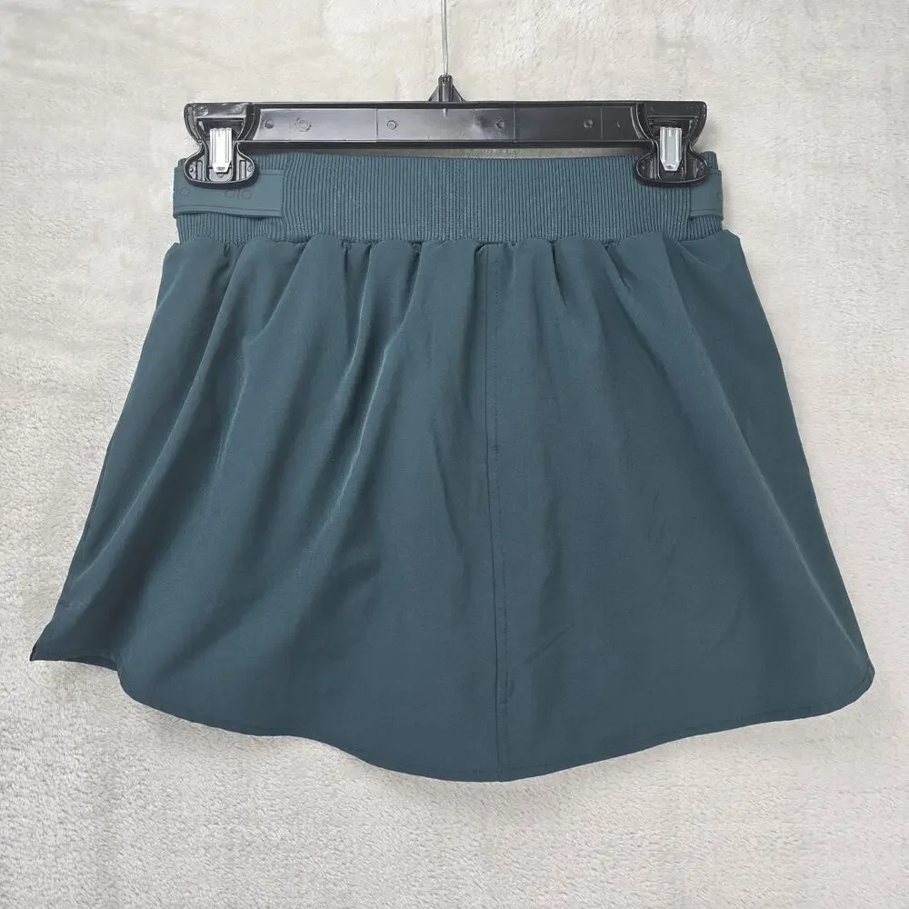 Alo High-Waist Elevation Mini Skirt Womens XS Midnight Green Fleeced Lined